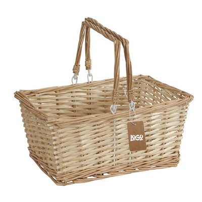 Portable Hand Woven Wicker Picnic Basket w/ Handle